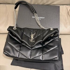 Yves Saint Laurent Black Quilted Shoulder Bag with Silver Chain